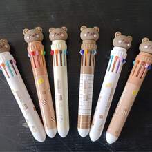 2支裝 10色熊熊動物造型圓珠筆，適合辦公室、學校使用，隨機顏色與圖案 - 彩色 - 查看 2