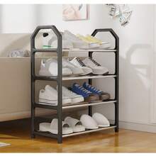 Neutral 4-Tier Multi-Function Shoe Rack, Multiple Colors Available, Plastic Frame With Metal Storage Layers, Aesthetic Durable And Space-Saving, Minimalist Style Shoe Rack, Suitable For Home Entryway And Bedroom - Multicolor - View 1