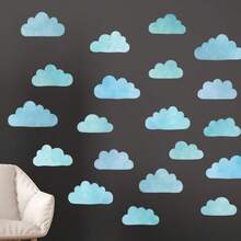 1set Blue Cloud Wall Sticker, Self-Adhesive Paper, Suitable For Home Decoration, Room Decoration, Wall Decoration, PVC Waterproof Material, Removable - Self-adhesive - View 1