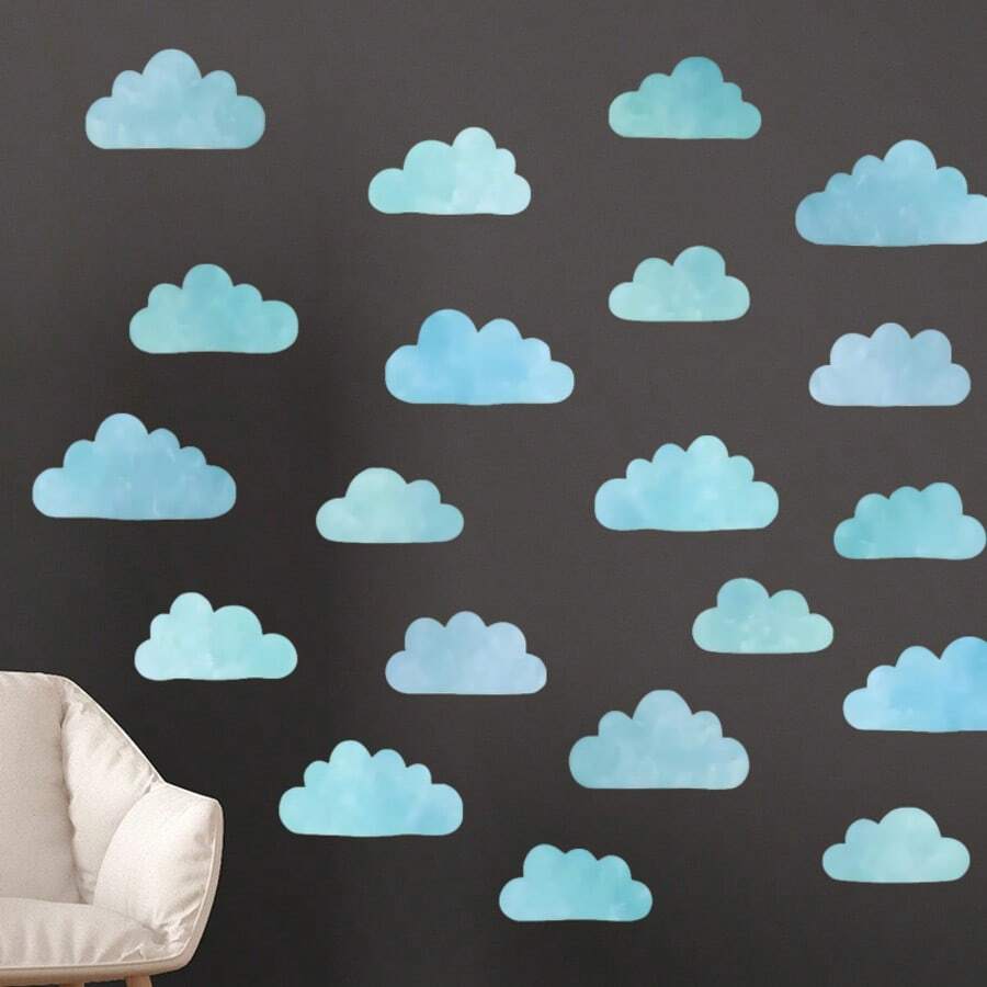 1set Blue Cloud Wall Sticker, Self-Adhesive Paper, Suitable For Home Decoration, Room Decoration, Wall Decoration, PVC Waterproof Material, Removable - Self-adhesive - View 1