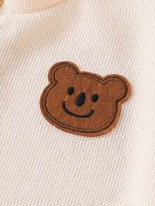 Autumn/Winter Baby Soft Cardigan Round Neck Patch Knit Top Jacket, Cute Bear Patch Soft Casual Versatile Outerwear - Apricot - View 5