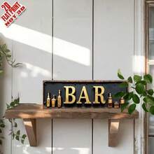 2D Flat Iron Bar Wall Decor Sign With Bottle And Glass Design - Includes Adhesive Backing - Vintage Pub, Bar, Restaurant Wall Decoration, Suitable For Study Or Home - Iron Wall Art Decor - Multicolor - View 5