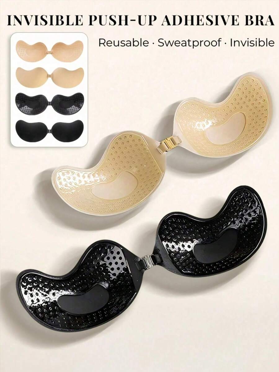 2/4pcs Women's Mango Adhesive Breast Petals, Invisible Seamless Comfortable T-Shape Buckle Design, Small Chest To Full Look, Suitable For Daily Commute, Beach Vacation And More - Multi-color - View 1
