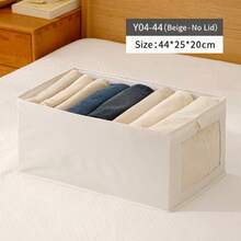 1pc Beige Fabric Clothes Storage Box, Foldable Closet Organizer Bin With Visible Window, Home Drawer-Style Jeans Storage & Organization Box - Beige With Lid - View 12
