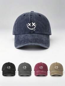 1/2pcs Unisex Printed Solid Color Adjustable Washed Baseball Cap, Casual Retro Style Fun Graphic Design, Suitable For Outdoor Sports, Daily Wear, Vacation, Gift Giving - Multicolor - View 1