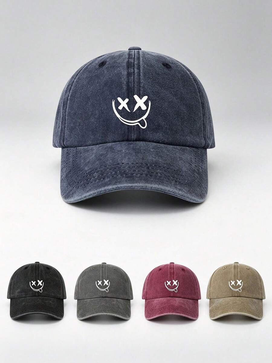 1/2pcs Unisex Printed Solid Color Adjustable Washed Baseball Cap, Casual Retro Style Fun Graphic Design, Suitable For Outdoor Sports, Daily Wear, Vacation, Gift Giving - Multicolor - View 1