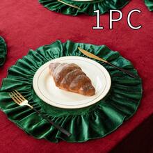 1/2/4pcs Christmas Velvet Ruffle Round Placemats, Vintage Luxury Fabric Table Mats, Holiday Table Decor - Green - View 12