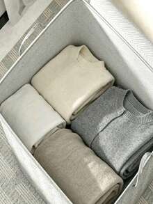 Grey Large Capacity Foldable Fabric Storage Box, Blanket Storage, Clothes, Bedding, Toys, Home And Car Essentials, Underbed Storage Box With Lid, College Dorm Essentials, Laundry Basket - Multicolor - View 3