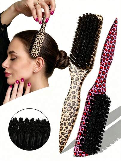 1pc Unisex Hair Comb/Beard Brush,Professional Hair Styling Comb,Gradient Comb And Haircut Cleaning Brush,Smooth Grooming Tool,Thick/Thin Hair Brush,Suitable For Bathroom Use,Scalp Massage,Travel & Holiday Essential,Daily Life,Leopard Print,Fall Style