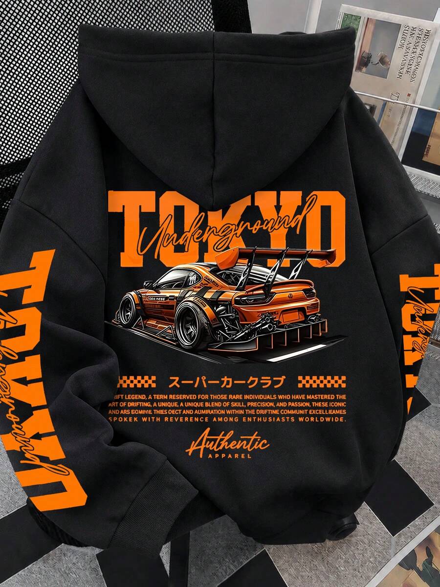 ZZG Autumn And Winter Women's Racing Letter Pattern Printed Street Fashion Korean Version Commuting Comfort Y2k Clothing Black Plus Size Hooded Sweatshirt - Black - View 1
