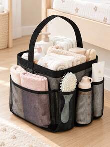 Baby Care Storage Tote Bag, Multi-Pocket Mesh Storage Basket, Portable Baby Supplies Organizer Bag, Suitable For Diapers, Towels And Daily Essentials - Black - View 1