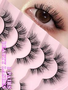 ENCHUW 5 Pairs False Eyelashes Natural Look Fluffy Wispy Fake Eyelashes Strip Eye Lashes Fake Eyelashes Curling Lashes - Black - View 1
