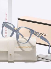 LINFEMAND 1 Pair Women's Luxury Square Frame Clear Lens Glasses, Metal Chain Rhinestone Temple, Daily Wear Shopping Commuting, Women's Atmosphere Decorative Glasses, Comes With Brand Full Set Exquisite Gift Box - Clear - View 6