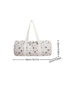 Cute White Allover Cartoon Bear Print Cylindrical Duffle Bag, Large Portable Shoulder Weekender Bag For Gym Sports Short Overnight Travel - Multicolor - View 10
