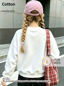 Kids Crew Neck Sweatshirt, Rabbit Love Cartoon Bunny Carrot Graphic Print Thick Fleece Lined Pullover For Kids - White - View 4