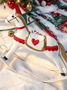 Vintage Tin Rocking Horse Pendant, American Red White Green Print With Bell, Christmas Tree Holiday Hanging Ornament, Room Soft Decor Hanging Decoration - Multicolor - View 11