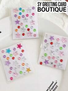 6pcs Random Mixed Color Faux Crystal Decorative Stickers, Heart + Star + Flower + Round Rhinestone Multi-Shape Acrylic Self-Adhesive Stickers, Used For Photo Frame, Shell, Daily Supplies Decoration, Diverse Shapes And Colors With Packaging - Decorative Stickers - View 7