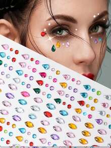 5pcs/4pcs/3pcs/2pcs/1pc, 3D Rainbow Rhinestone Face Gem Stickers, Acrylic Shiny Heart Star Stickers, Self-Adhesive Diamond Design, Suitable For Makeup And Clothing, Multi-Color Rhinestone Face Gems, Perfect For Valentine's Day, Holidays, Parties And Events. - Multicolor - View 2