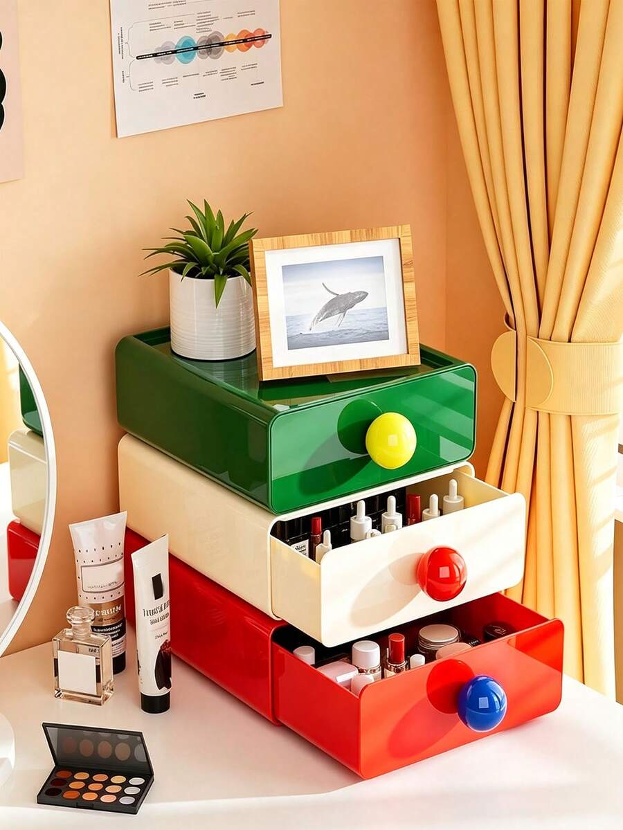 1/3 buah Kotak Penyimpanan Meja Bergaya Laci, Organizer Plastik Pola Blok Warna Dopamin, Tempat Penyimpanan Meja Gaya Minimalis untuk Asrama, Rumah Tangga, Kantor, Tersedia Berbagai Warna untuk Remaja, Dewasa, Belajar Sehari-hari, Bekerja, dan Berbagai Kesempatan, Perlengkapan Merapikan Meja Sepanjang Musim