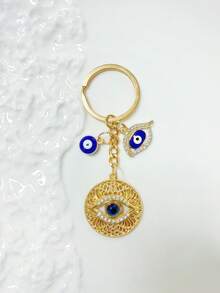 Turkish Blue Evil Eye Keychain Vintage Gold Rhinestone Key Chain Bag Car Pendant Charm Exotic Metal Hanging Ornament Accessory Decoration - Gold - View 3