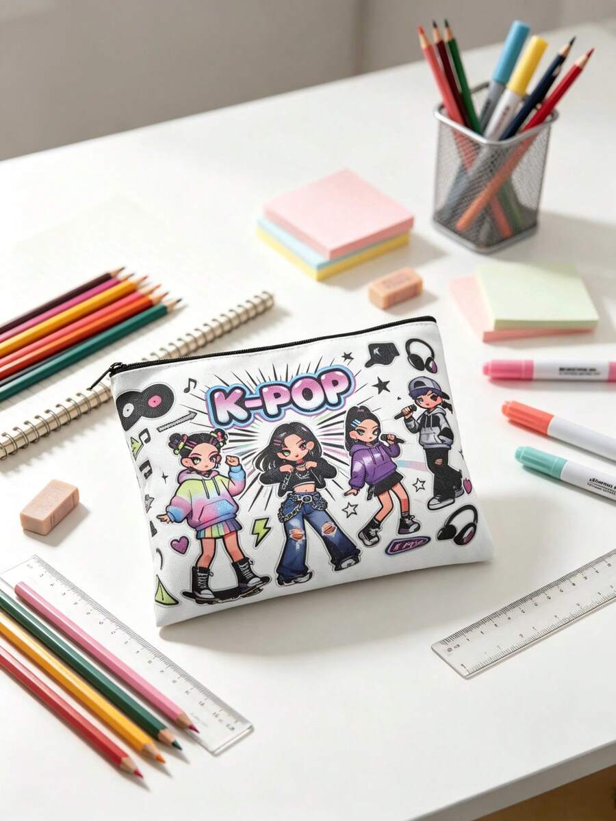 1Pc Foldable Zipper Makeup Organizer Cable Bag, Portable Lightweight Cosmetic Travel Pouch Pencil Bag, Multi-Use Storage Bag For School Work Home - - - View 1