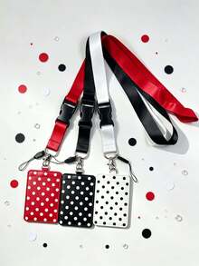 1pc Polka Dot Print PU Leather ID Card Holder With Matching Adjustable Lanyard, Student Campus Bus Access Card Protector, Can Store Student ID, Meal Card, Bus/Metro Card, Access Card, Protects Cards And Can Be Used As Bag Charm, Campus Daily Commute Accessory - Rectangle - View 11