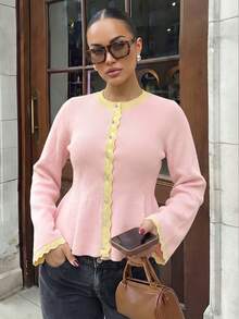 Busana Musim Gugur Wanita: Kardigan Rajut Warna Pink dengan Kerah Bulat, Kancing, dan Lengan Panjang, Cocok untuk Kembali ke Sekolah dan Bepergian. - MultiWarna - View 6