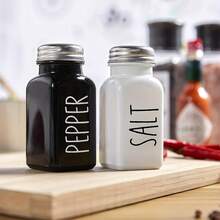 Set de Frascos para Condimentos de Vidrio, Diseño Cuadrado Blanco y Negro, Salero y Especiero para Sal, Pimienta y Sazonadores, Ideal para Cocina, Barbacoa y Parrilladas - Otros colores (embalaje de espuma de perla + caja de cartón) - Ver 2