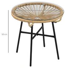 Boho-Style Garden Table, Outdoor Side Table, Made Of Polyethylene Rattan, Tempered Glass, Weather-Resistant, 50 X 50 X 50, Black. - Beige + Rattan - View 5