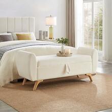 Velvet Folding Bench With Storage And Wooden Legs - 145*51*57, For Bedroom, Living Room And Hallway - Beige + Corduroy - View 2