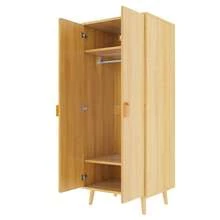 Wardrobe (Single Piece, 70 X 55 X 170 Cm), Double-Door Design With Spacious Storage Compartments, Cartoon-Shaped Handles, And Raised Legs, Wood Color. - 1 - View 6