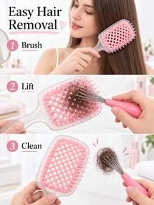 1set/1pc Shiny Handle Detangling Massage Comb, Wide Tooth Comb For Comfortable Styling, Easily Say Goodbye To Tangled Hair, Flexible And Elastic Bristles, No Pulling During Combing, Suitable For Dry And Wet Hair, Ideal For Home Use Or Travel, Rounded Bristles For Comfortable Touch, Gently Massage Scalp While Combing, Flat Surface, Easy To Clean Entangled Hair, Washable To Keep Clean, Lightweight And Portable - Multicolor - View 4