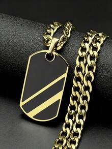 Stainless Steel Black Enamel Dog Tag Pendant Necklace For Men Boyfriend Gold Color Charm Geometric Male Chain Punk Jewelry Gift - Necklace - View 3