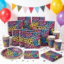 20/40/100 Pieces Of Colorful Neon Leopard Print Tablecloths - Disposable Paper Towels, Featuring Vibrant Colors And Black Animal Patterns, Suitable For Wild-Themed Parties, Female Birthday Celebrations, And Single-Person Parties - View 6