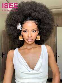 ISEE Tóc giả nữ ngắn màu đen kiểu xoăn xù mềm bồng bềnh, tóc thật người, cắt pixie Afro, mật độ 200%, không cần keo, làm hoàn toàn bằng máy - SNatural - Xem 3