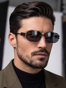 1 Pair Men's Asymmetrical Rimless Lightweight Luxury Metal Thin Frame Retro Fashion Glasses - Black and Gray - View 1