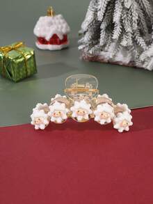 1pc Christmas Cartoon Resin Hair Claw Clip, Santa Claus Snowman Gingerbread Man Large Transparent Hair Accessory, Festive Style Bun Hair Ornament - Multicolor - View 6