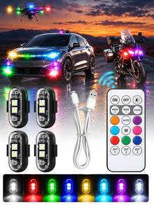 Wireless Remote Control RGB LED Flashing Light, Colorful Flashing Warning Light, Multi-Mode Car Interior Atmosphere Light, Rechargeable Car And Motorcycle Light, Car Accessories, Party Decoration, Christmas Halloween Gift - A - View 13