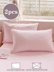 2pcs Pink, Ultra Soft, Breathable, Minimalist Cute, Solid Color, Unisex, Polyester, Dorm Wear, All Season, 1 Pair Pillowcases, Size Options: Twin, Full, Queen, King - Pink - View 1