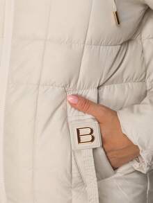 Women's Quilted Hooded Jacket Detachable Drawstring Hood Zip Front Regular Fit - Light Grey - View 5