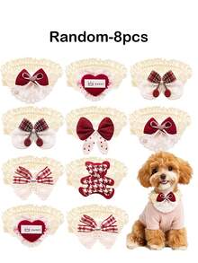 2/8pcs Cute Red Bow Collars For Dogs And Cats, Christmas Holiday Love Pet Collars, Teddy Marzis York Summer Small And Medium-Sized Dog And Cat Photo Accessories - Multicolor - View 10