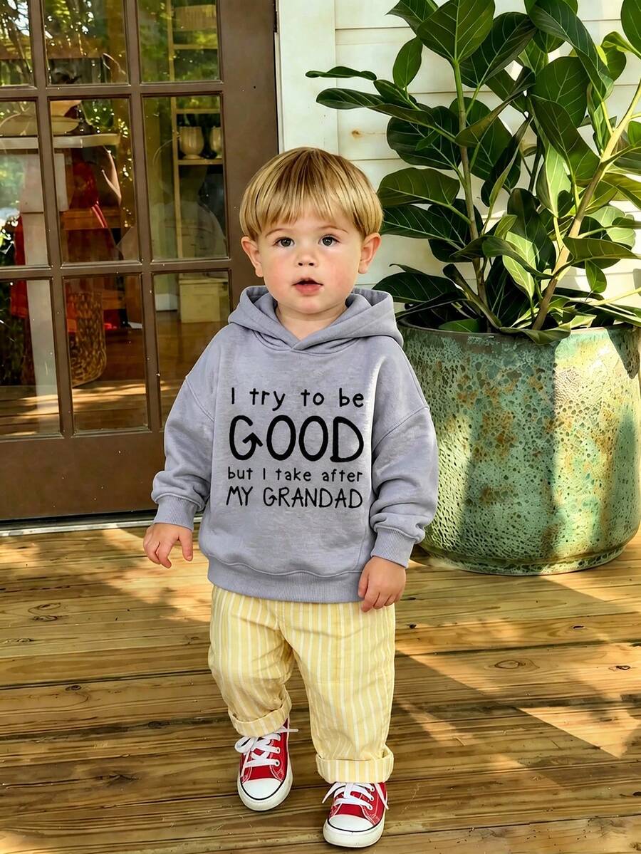 Young Boy Fun Graphic Print Sweatshirt, Warm & Comfortable Thermal Lined Pullover Sweatshirt For Autumn/Winter - Grey - View 1