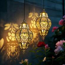 Moroccan Style Solar Hanging Lantern, Auto Charge By Day, Glow By Night, Exquisite Hollow Projection Light, Christmas Halloween Garden Patio Corridor Holiday Decoration Lamp - Moroccan Pendant Light - View 8