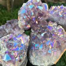 Natural Crystal Aura Amethyst Cluster Titanium Bonded High Decoration Crystal, Natural Angel Aura Rainbow Crystal Stone DIY Home Collection Decorative - Purple - View 3