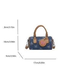 Women's Denim Bucket Handbag, Cherry & Butterfly Print Mini Boston Bag, Detachable Crossbody Strap, Cute Everyday Shoulder Bag - Multicolor - View 6