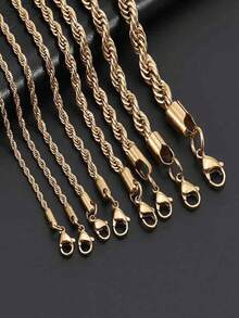 1pc Stainless Steel Twisted Rope Necklace, European And American Vintage Street Hip-Hop Style Gold-Plated All-Match Necklace, Waterproof, Sweat-Resistant, Non-Fading, Suitable For Parties, Daily Wear, Holidays, Birthday Occasions, Also Can Be Given As A Gift To Boyfriend/Girlfriend And Loved Ones, Elegant Valentine's Day Gift For Her/Him, Unisex Holiday Gift - Gold - View 7