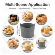 4pcs/1PC Cangkir Panggang Penggorengan Udara Multifungsi, Bahan Silikon, Cangkir Es Krim, Cetakan Kue Pancake Bulat Anti Lengket, Dapat Digunakan Kembali, Distribusi Panas Merata dan Mudah Dilepas, Dengan Desain Tekstur Bergaris, Cocok untuk Membuat Kue, Membuat Es Krim, Peralatan Dapur - MultiWarna - View 9