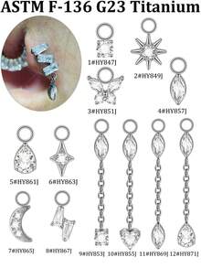 1PC G23 Pure Titanium Differdent CZ Star Heart Charm For Ear Lobe Dangle Hinger Lip Hoop Huggie Earrings Daith Flower Shaped Chain Pendant Accessory - Titanium Color - View 8