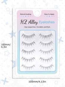 5 Pairs Japanese Manga Style Pointed Tail Transparent Invisible Stem False Eyelashes, Natural Sweet Fresh Soft Lightweight Realistic Lashes For Dating Travel Portable Pack - Black - View 8