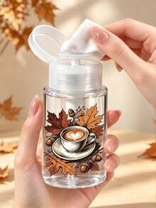 新款秋季咖啡楓葉圖案透明PET旅行瓶，Hello Autumn主題，卸妝液分裝瓶，附3.38oz/6.76oz便攜壓頭分裝瓶，適用於指甲油卸除液、化妝水與卸妝液，圓頂設計，手洗，卸妝液瓶 - 彩色 - 查看 2